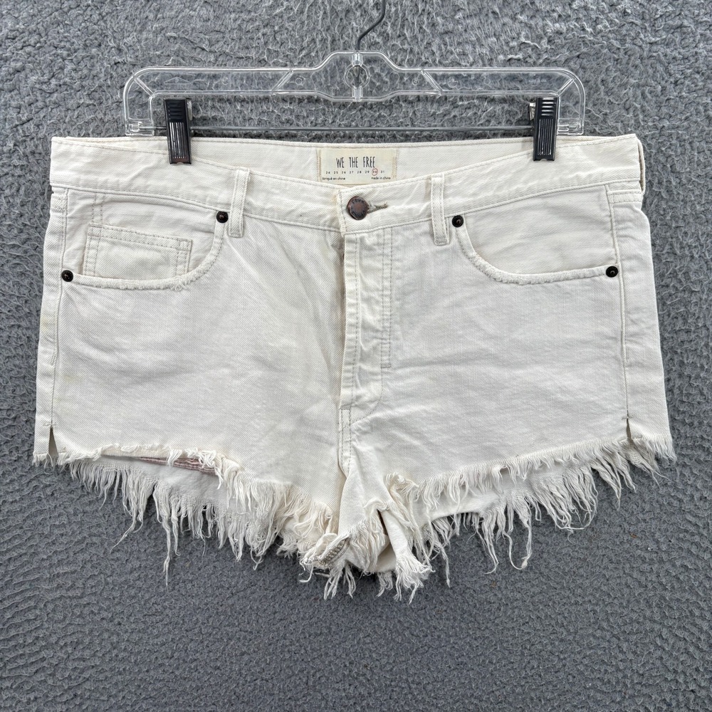 Free People We The Free Shorts Women 30 Ivory Denim Cut Off Frayed Button Fly *